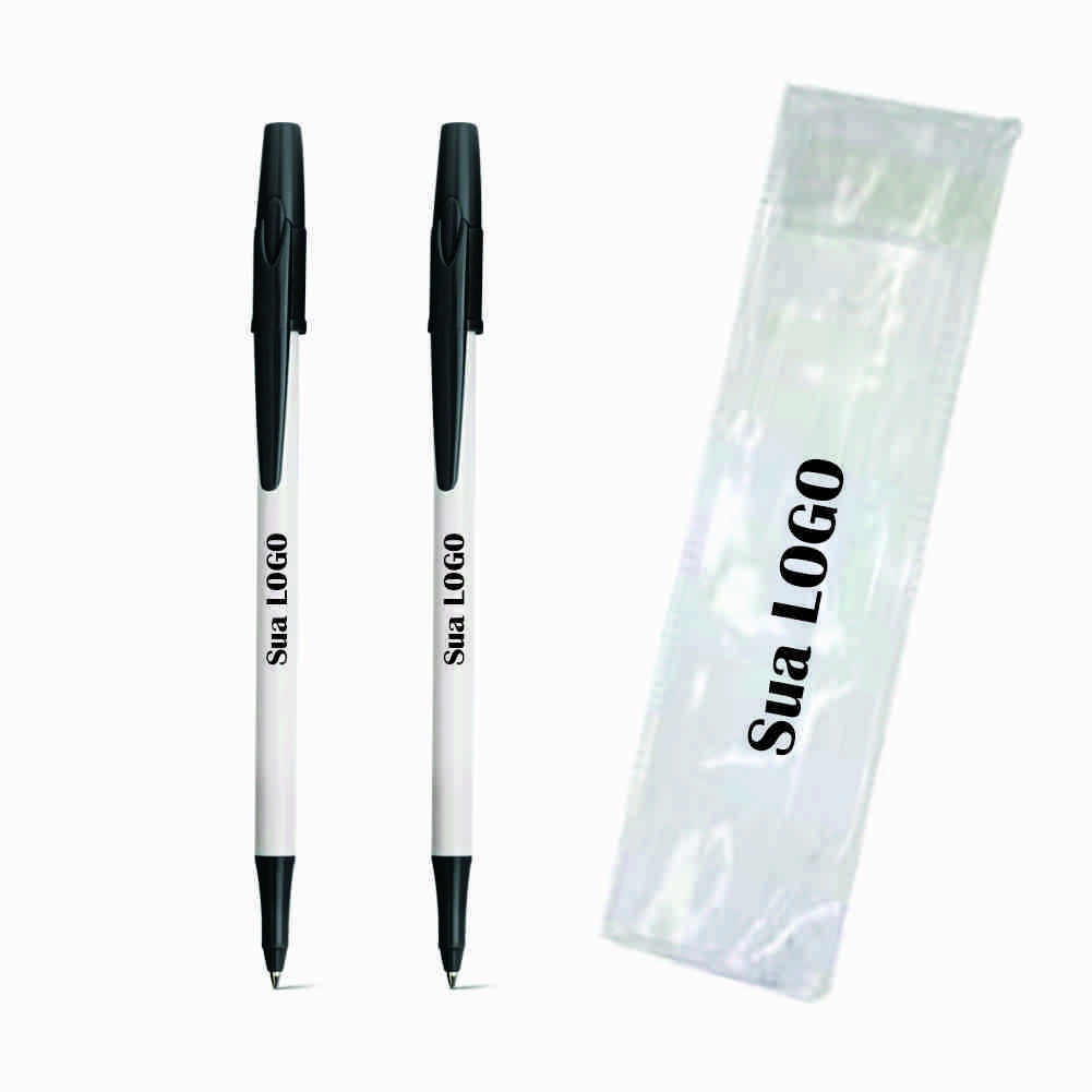 CANETA ESCRITA PRETA 2 UN. 1 ESTOJO ABA PVC