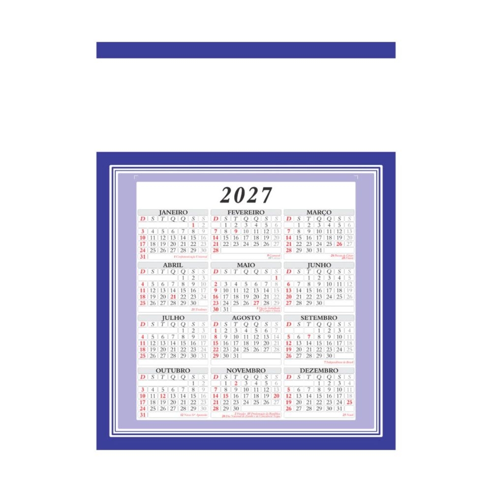 calendário Folhinha Comercial Grande com Furo