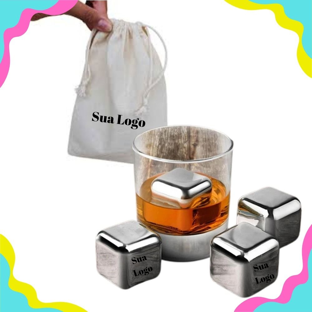 kit 4 cubo de gelo Inox com Saquinho Personalizado.